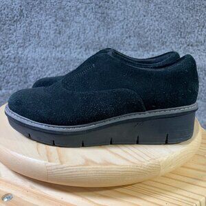 Clarks Shoes Airabell Slip On Wedge Heel Oxford Womens 8.5 Black Leather Suede